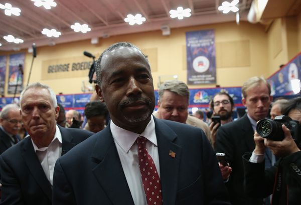 Ben Carson works the spin room pre-debate.
