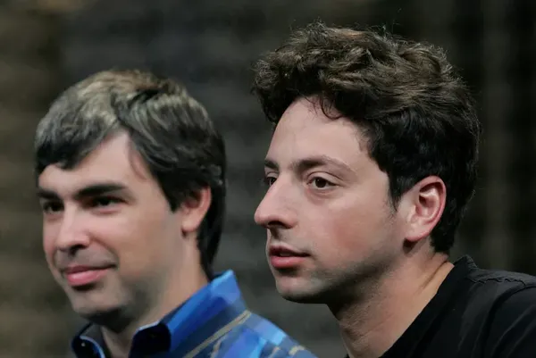 Google cofounders Larry Page and Sergey Brin; Page is now CEO of Alphabet and Brin is President