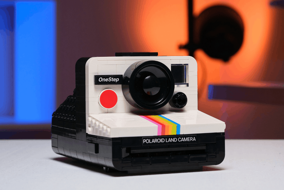 Here’s a GIF we made that flips back and forth between the Lego Polaroid and the one that takes film. You can catch some of the minute visual differences, like the deeper, wider film bay and wide-angle viewfinder on the original.