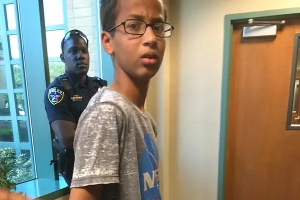 Ninth-grader Ahmed Mohamed being arrested in school.