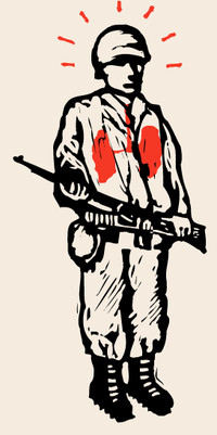 Illustration of a soldier with his lungs highlighted.