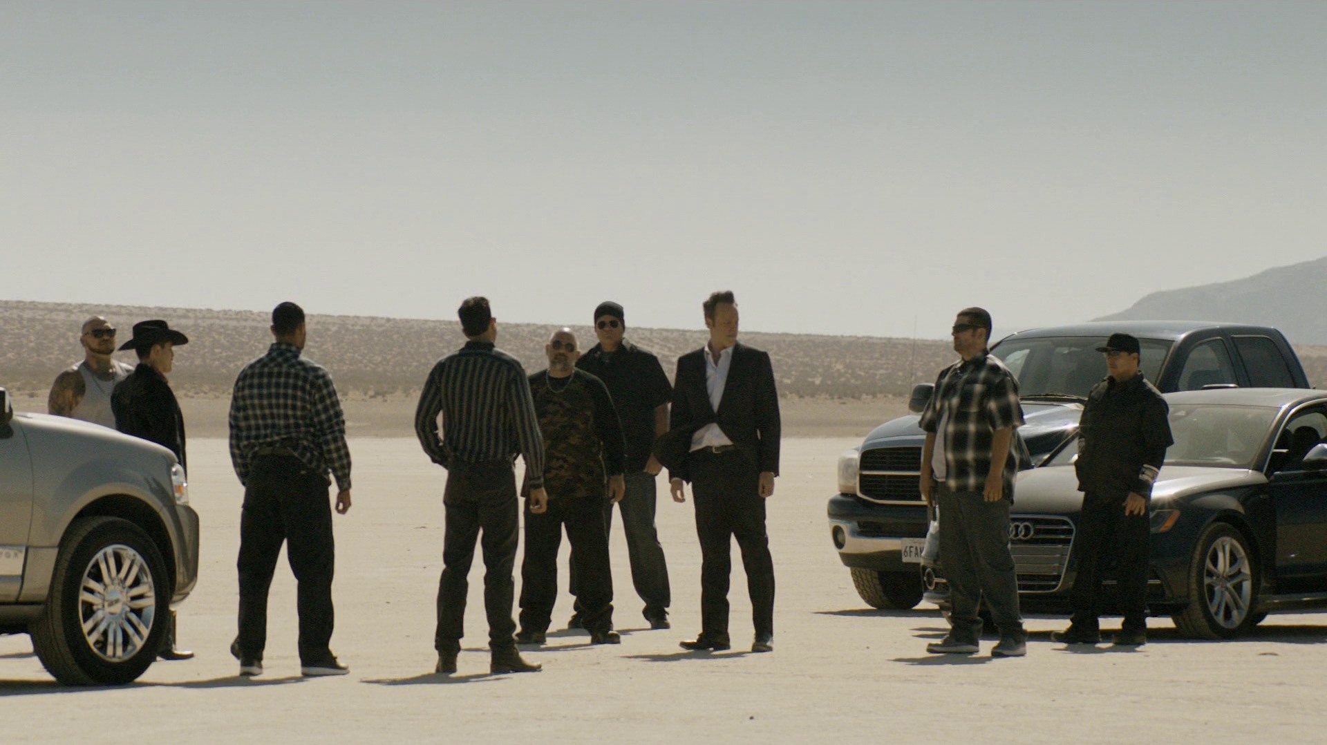 Frank and the Santa Muerte gang in the desert