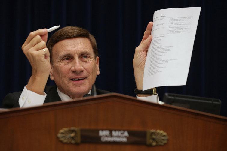  Congressman John Mica (R-FL) holds up a fake joint in a hearing about the District of Columbia's marijuana decriminalization law. Chip Somodevilla / Getty Images News 
