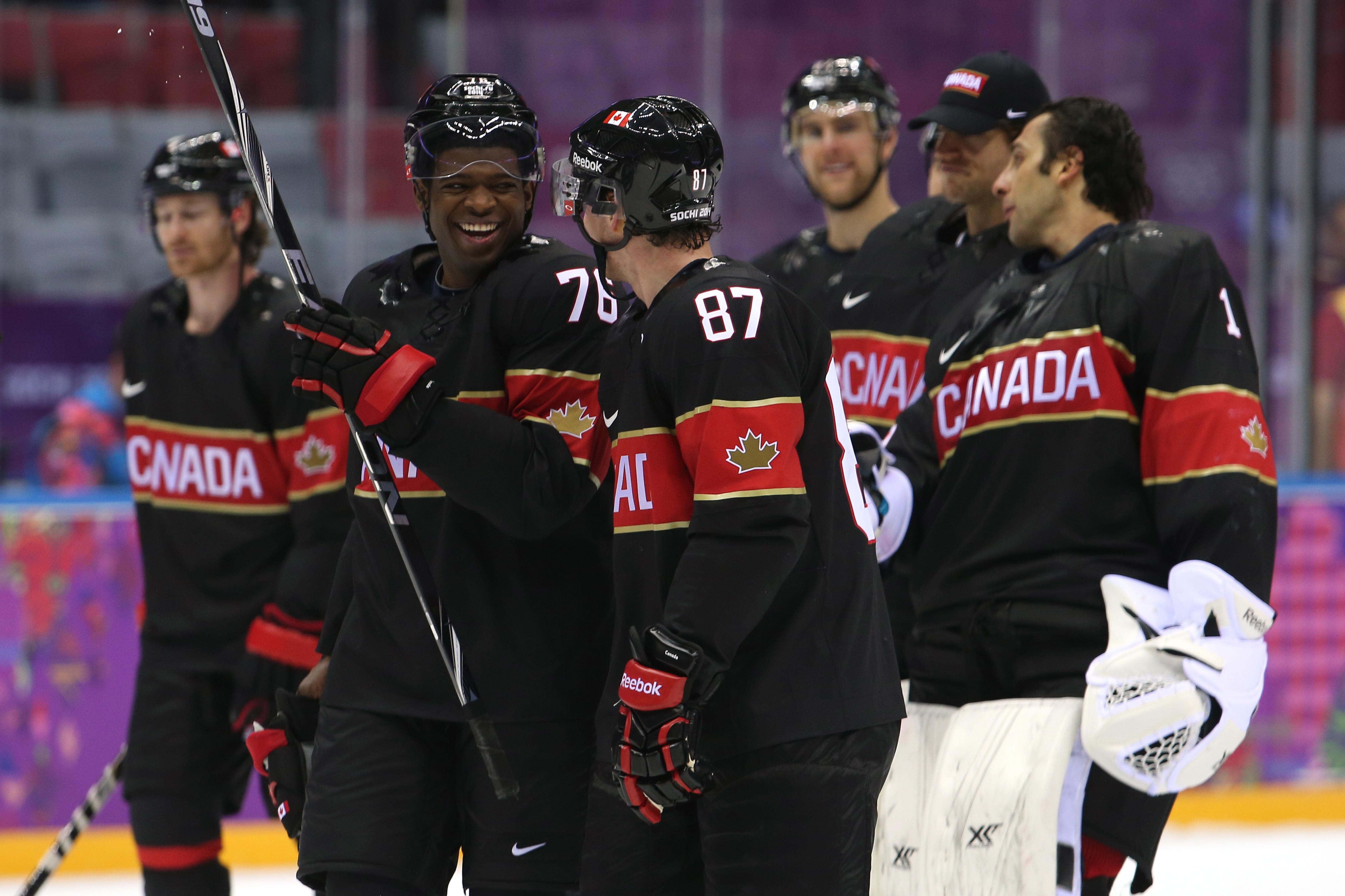 Crosby and Subban joking after victory at 2014 Olympics
